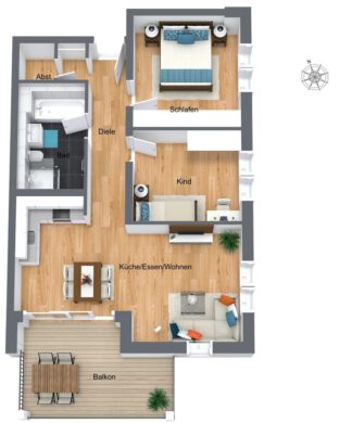 VERKAUFT: Drei-Zimmer-Wohnung im ersten Obergeschoss mit großzügigem, überdachtem Südbalkon, 88250 Weingarten, Etagenwohnung